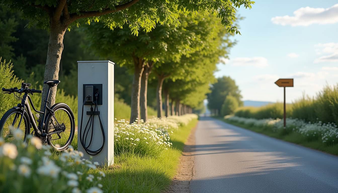 Borne de recharge électrique en bord de route à Valloire-sur-Cisse