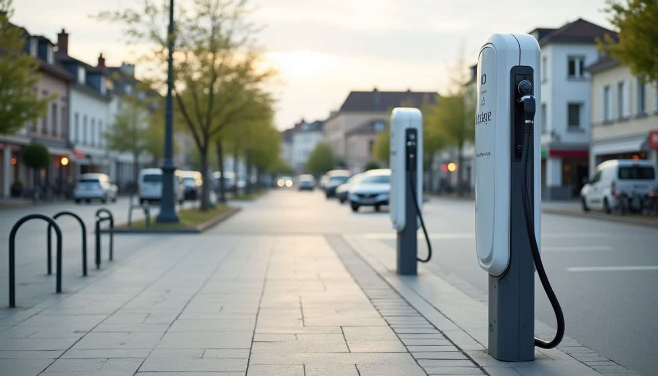 Borne de recharge électrique en extérieur sur la Place Jean Jaurès à Uckange