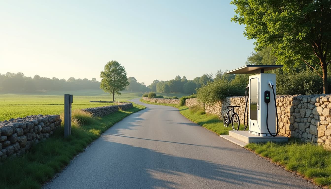 Borne de recharge électrique en extérieur sur la Route de Chambon à Nibelle