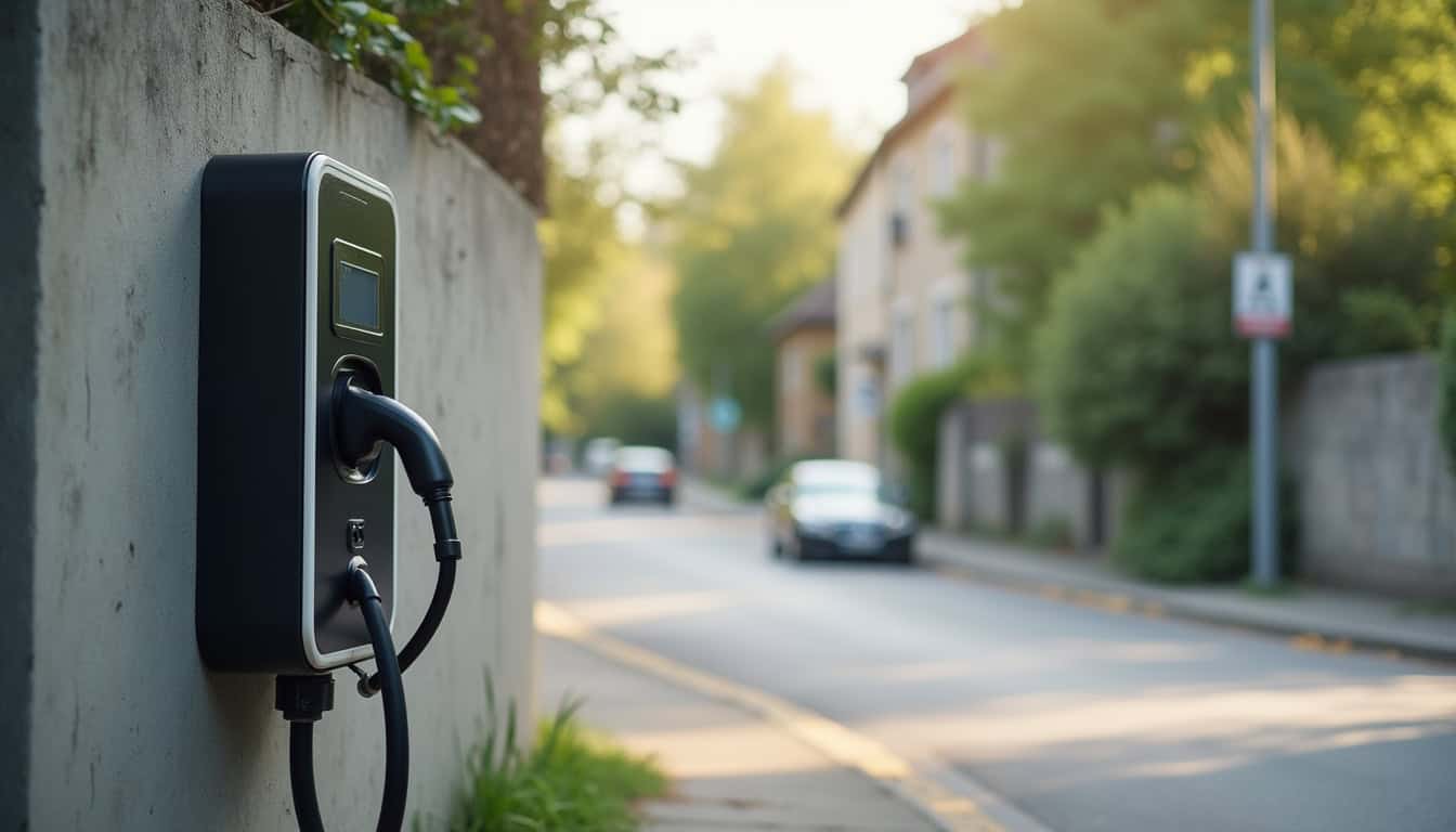 Borne de recharge électrique installée à La Grande-Paroisse, rue de la Garenne