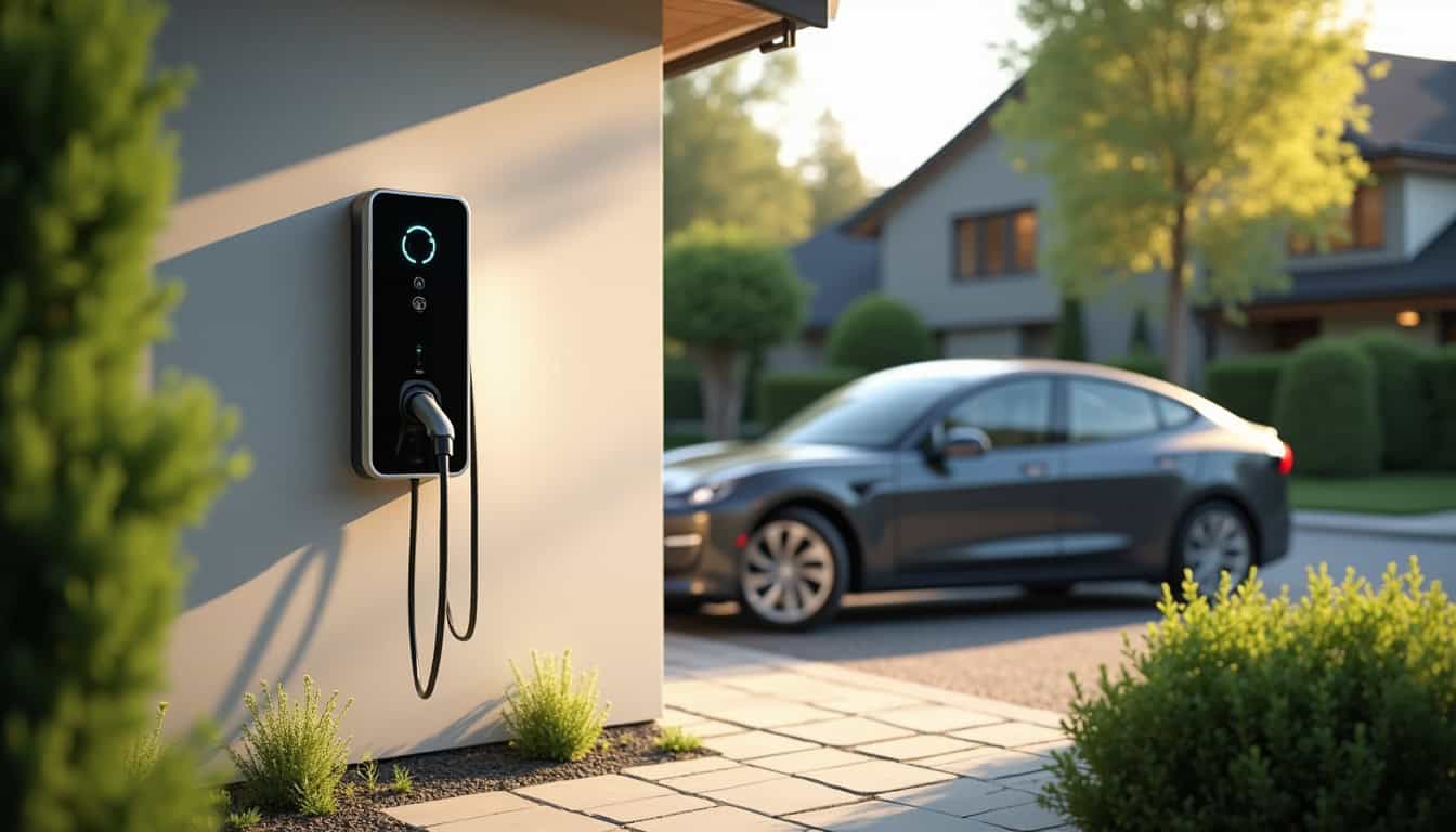 Borne de recharge électrique installée à l'extérieur d'un domicile à Besné