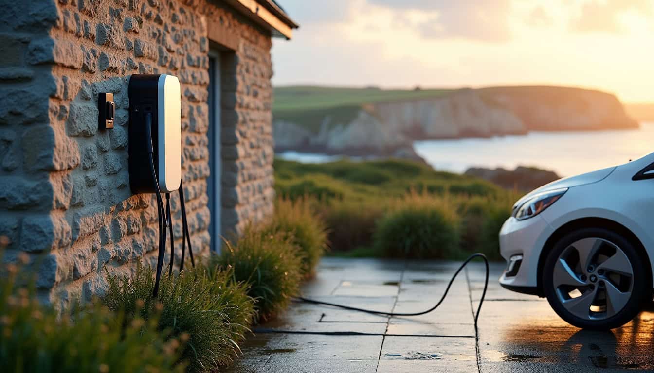 Borne de recharge électrique installée à l’extérieur d’un domicile à Plougonvelin