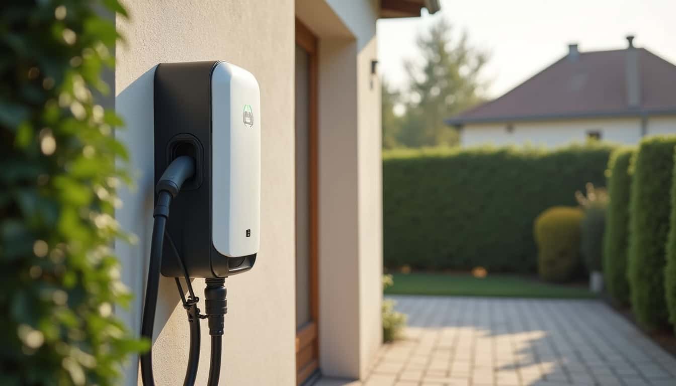 Borne de recharge électrique installée à l'extérieur d'une maison à Brières-les-Scellés