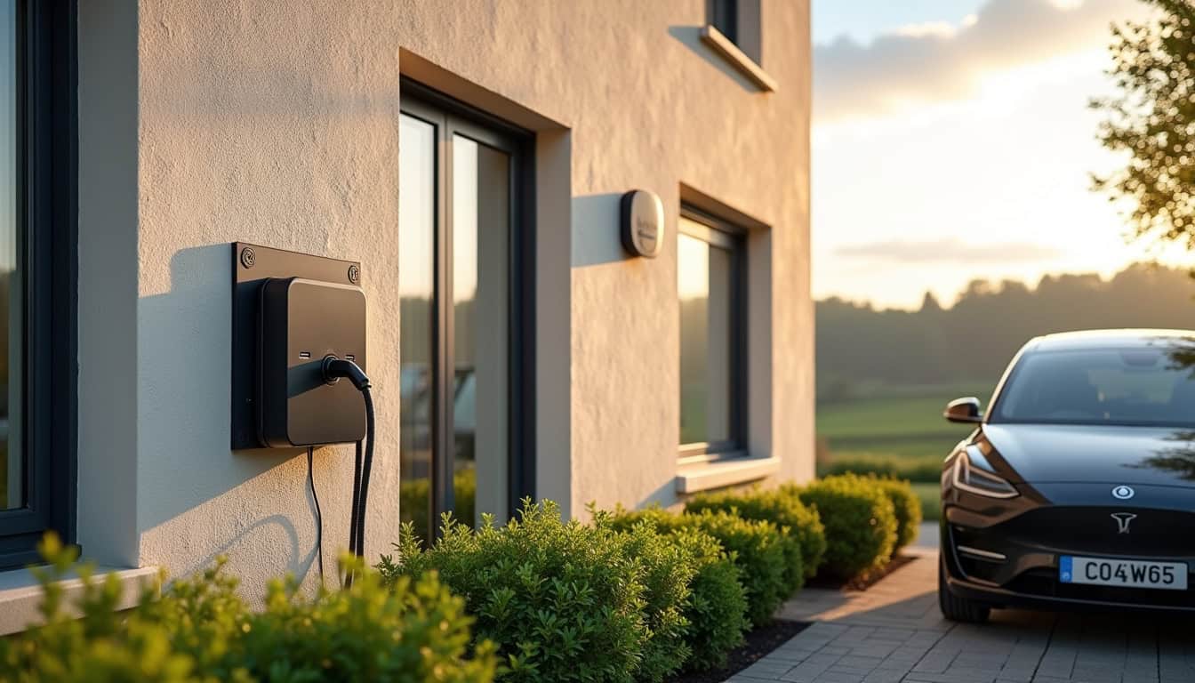 Borne de recharge électrique installée à l'extérieur d'une maison à Cesson-Sévigné