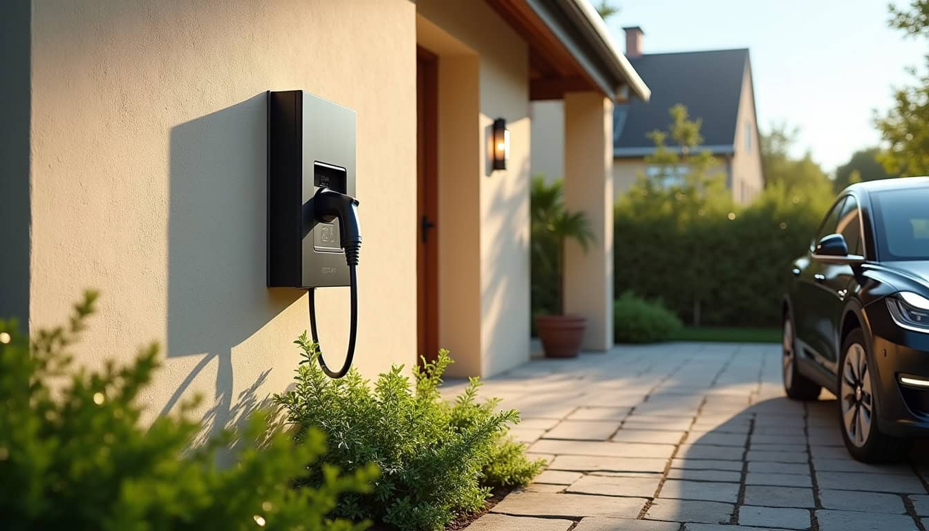 Borne de recharge électrique installée à l'extérieur d'une maison à Chevigny-Saint-Sauveur