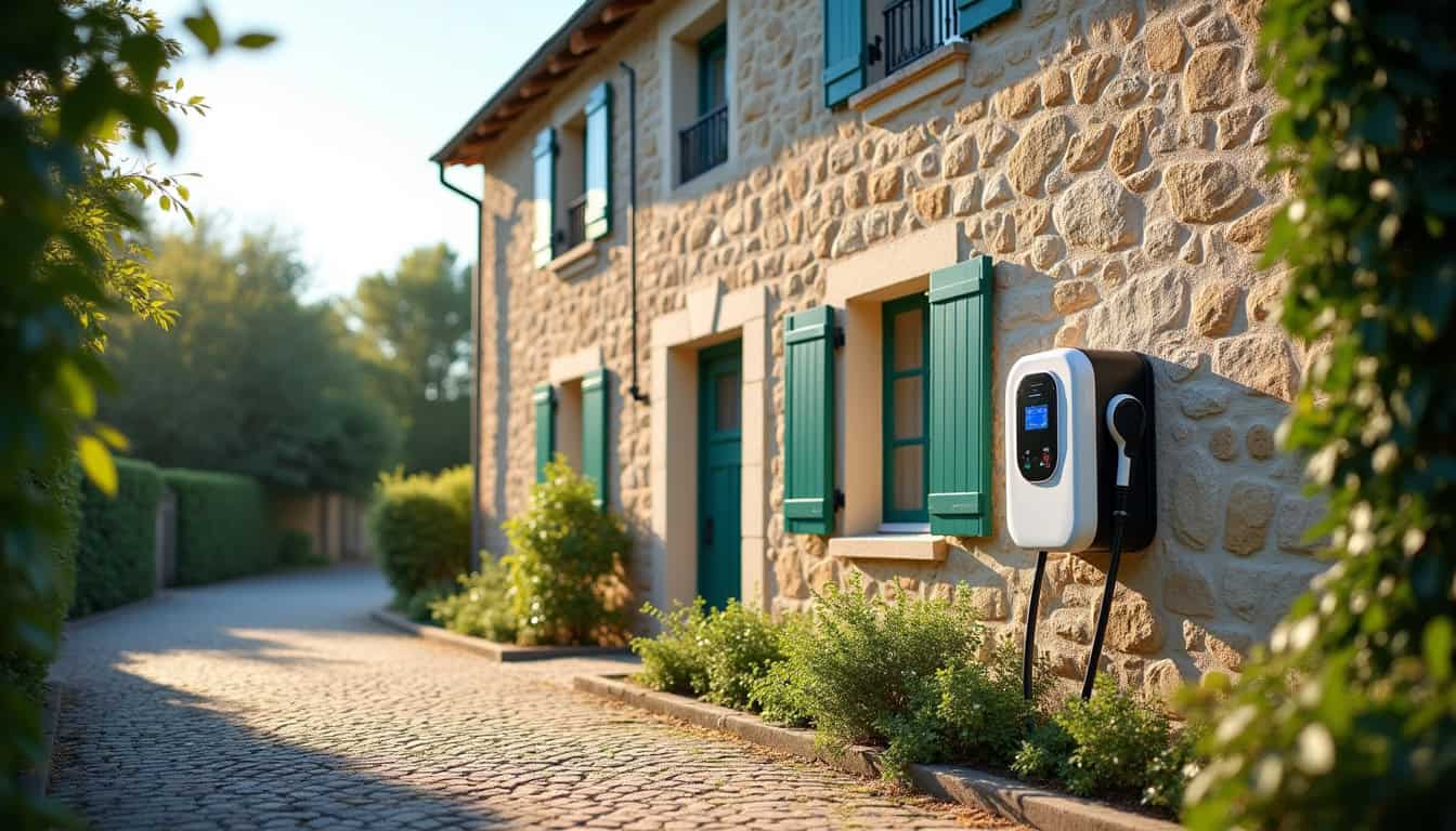 Borne de recharge électrique installée à l’extérieur d’une maison à Crosmières