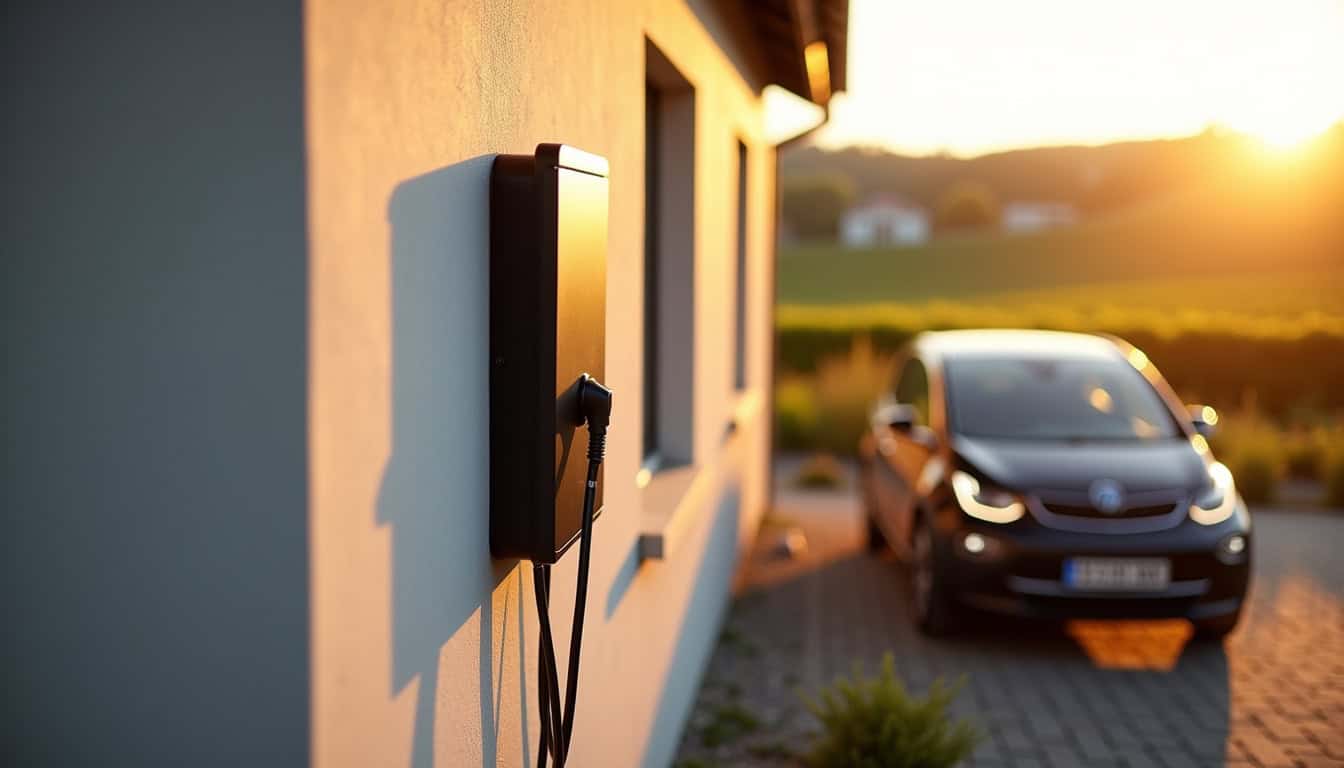 Borne de recharge électrique installée à l'extérieur d'une maison à Dizy