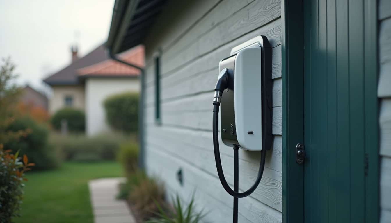 Borne de recharge électrique installée à l'extérieur d'une maison à Goderville