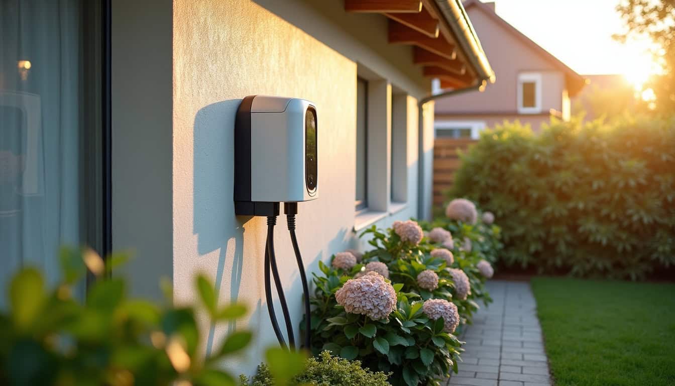 Borne de recharge électrique installée à l'extérieur d'une maison à Grosbliederstroff
