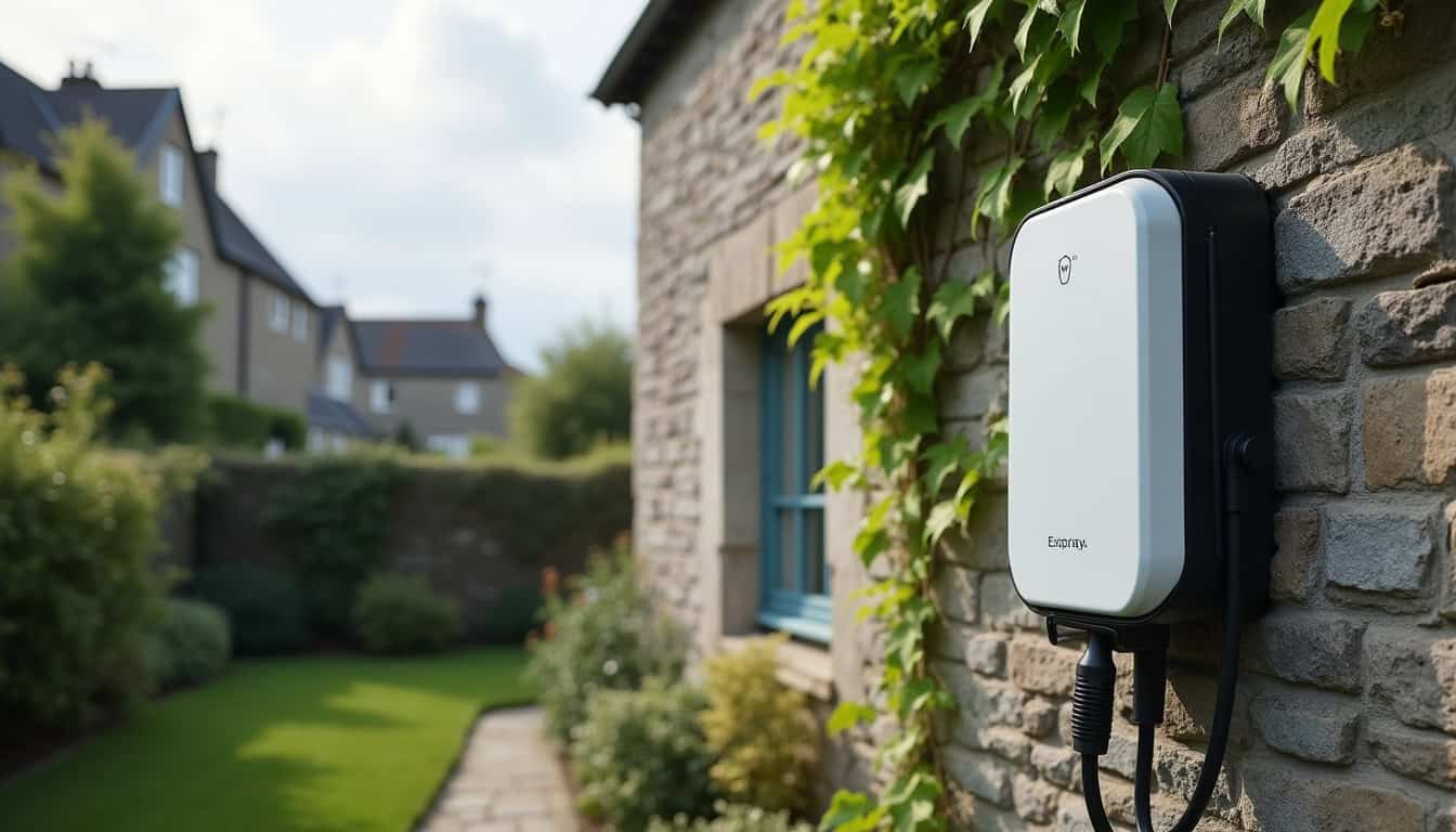 Borne de recharge électrique installée à l’extérieur d’une maison à Josselin