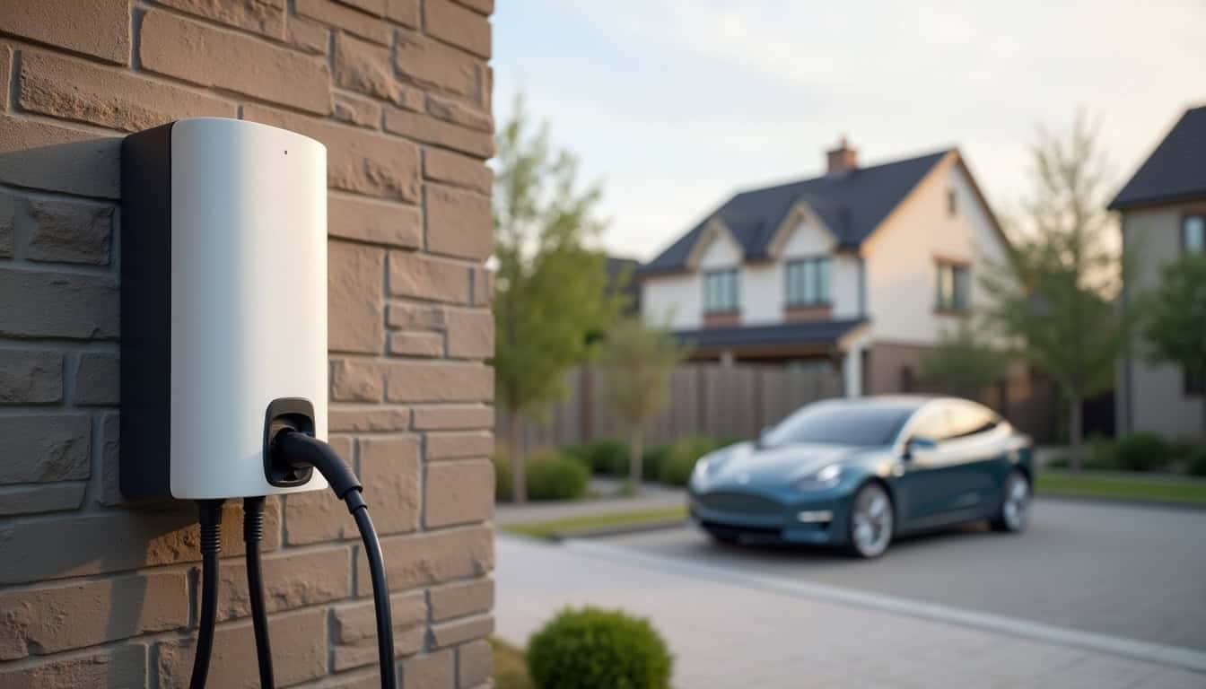 Borne de recharge électrique installée à l'extérieur d'une maison à L'Étoile