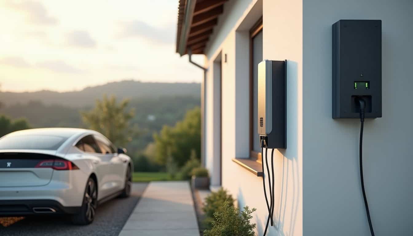 Borne de recharge électrique installée à l’extérieur d’une maison à Locon