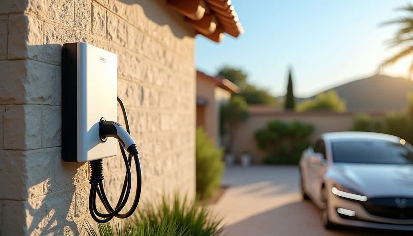 Borne de recharge électrique installée à l'extérieur d'une maison à Marguerittes