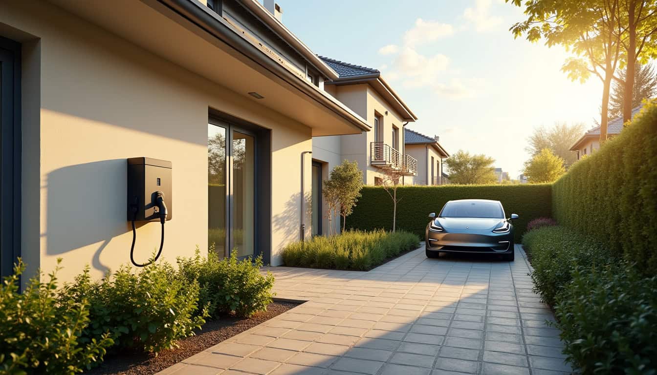 Borne de recharge électrique installée à l'extérieur d'une maison à Marigny-le-Châtel