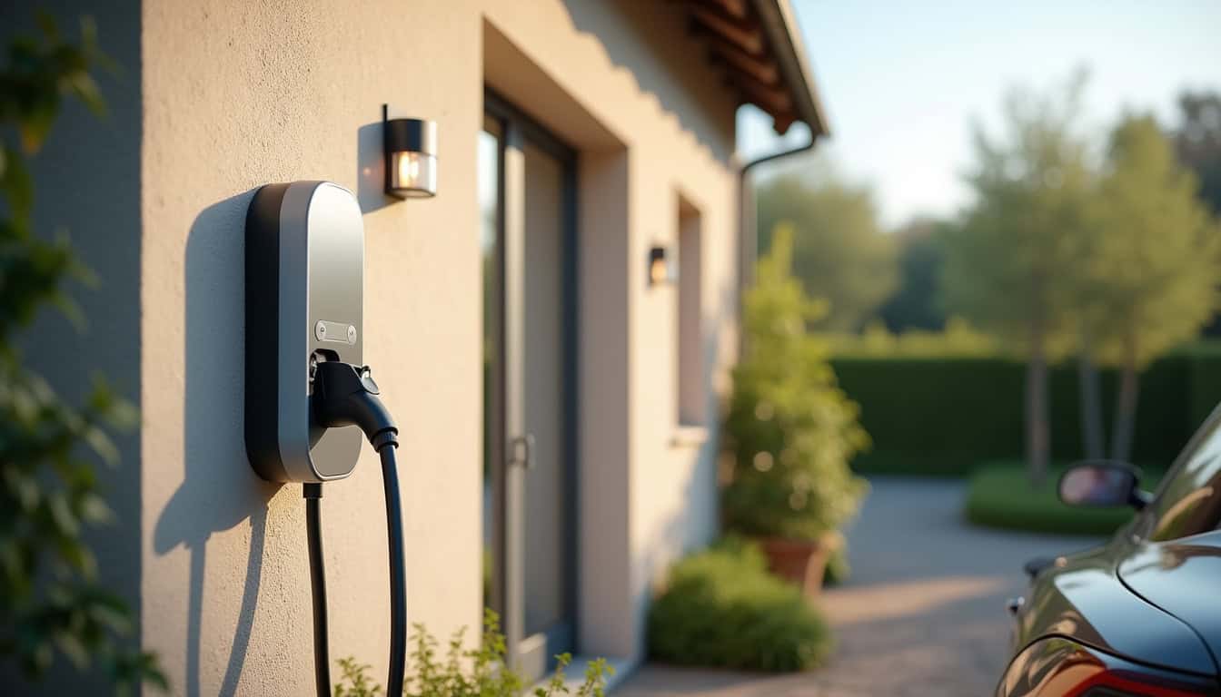 Borne de recharge électrique installée à l'extérieur d'une maison à Méral