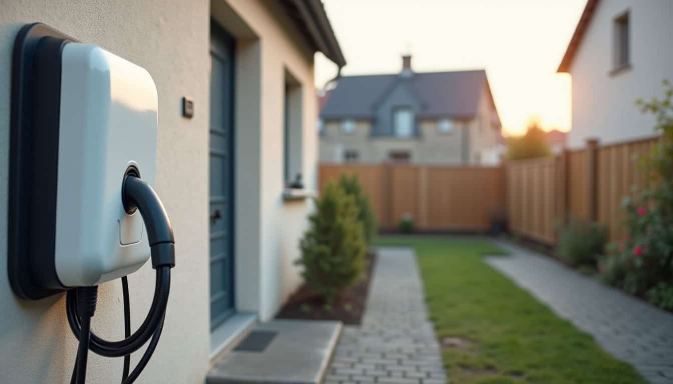 Borne de recharge électrique installée à l'extérieur d'une maison à Montreuil-aux-Lions