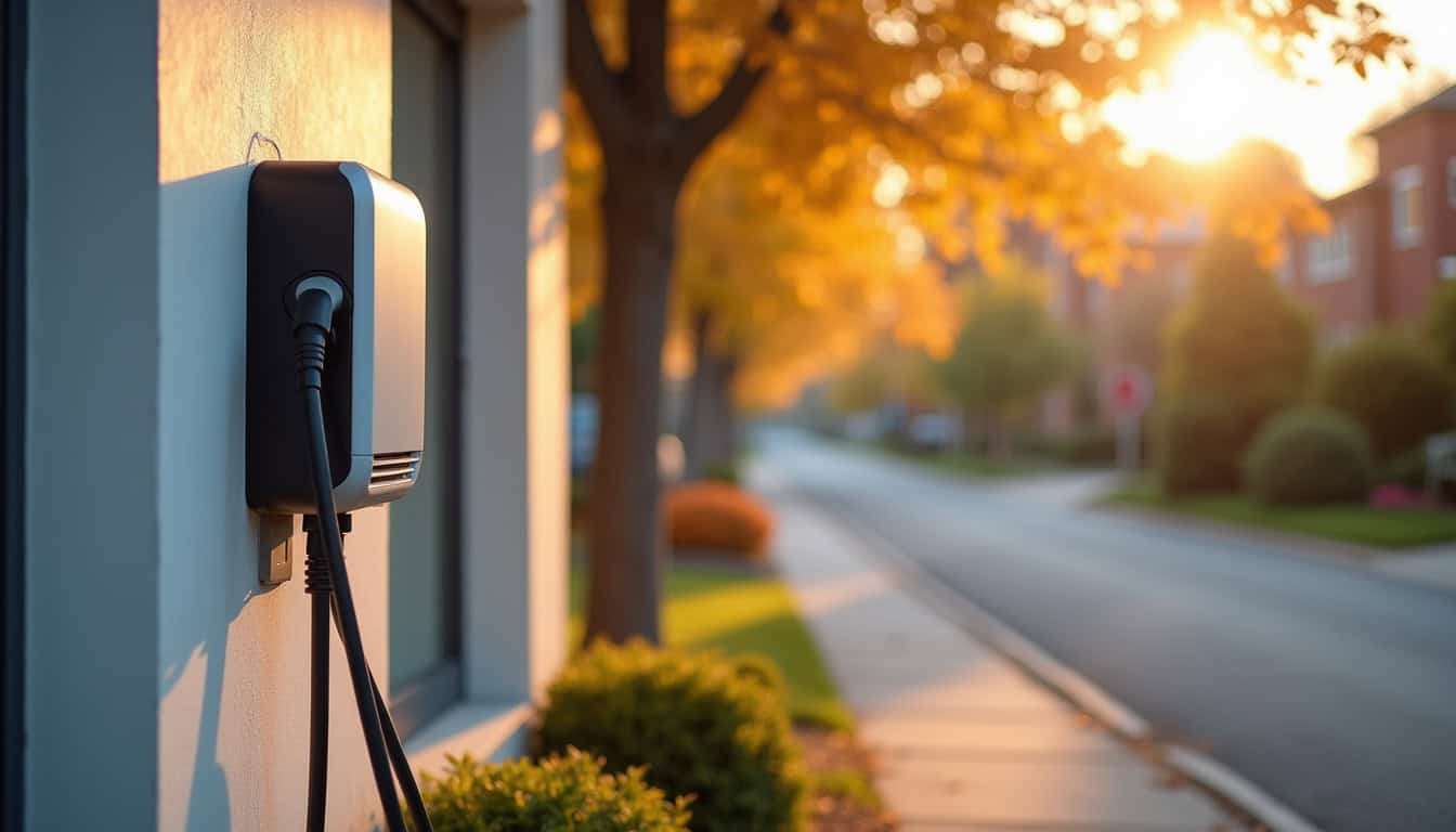Borne de recharge électrique installée à l'extérieur d'une maison à Pierrefonds