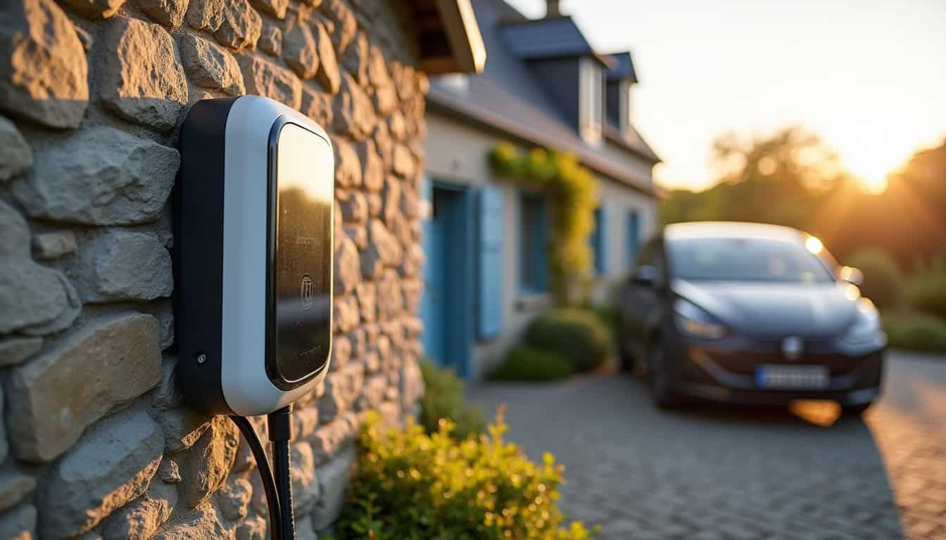 Borne de recharge électrique installée à l'extérieur d'une maison à Plouénan