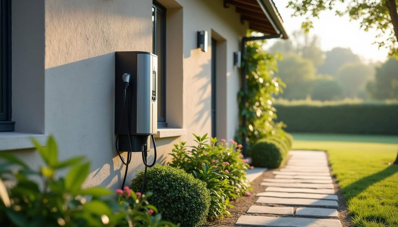 Borne de recharge électrique installée à l'extérieur d'une maison à Sainte-Eulalie