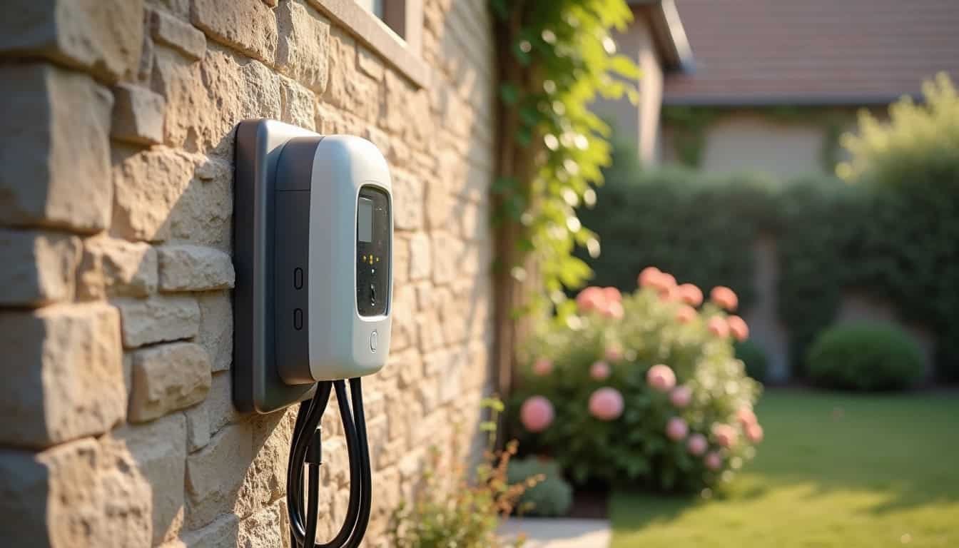 Borne de recharge électrique installée à l'extérieur d'une maison à Sainte-Lizaigne