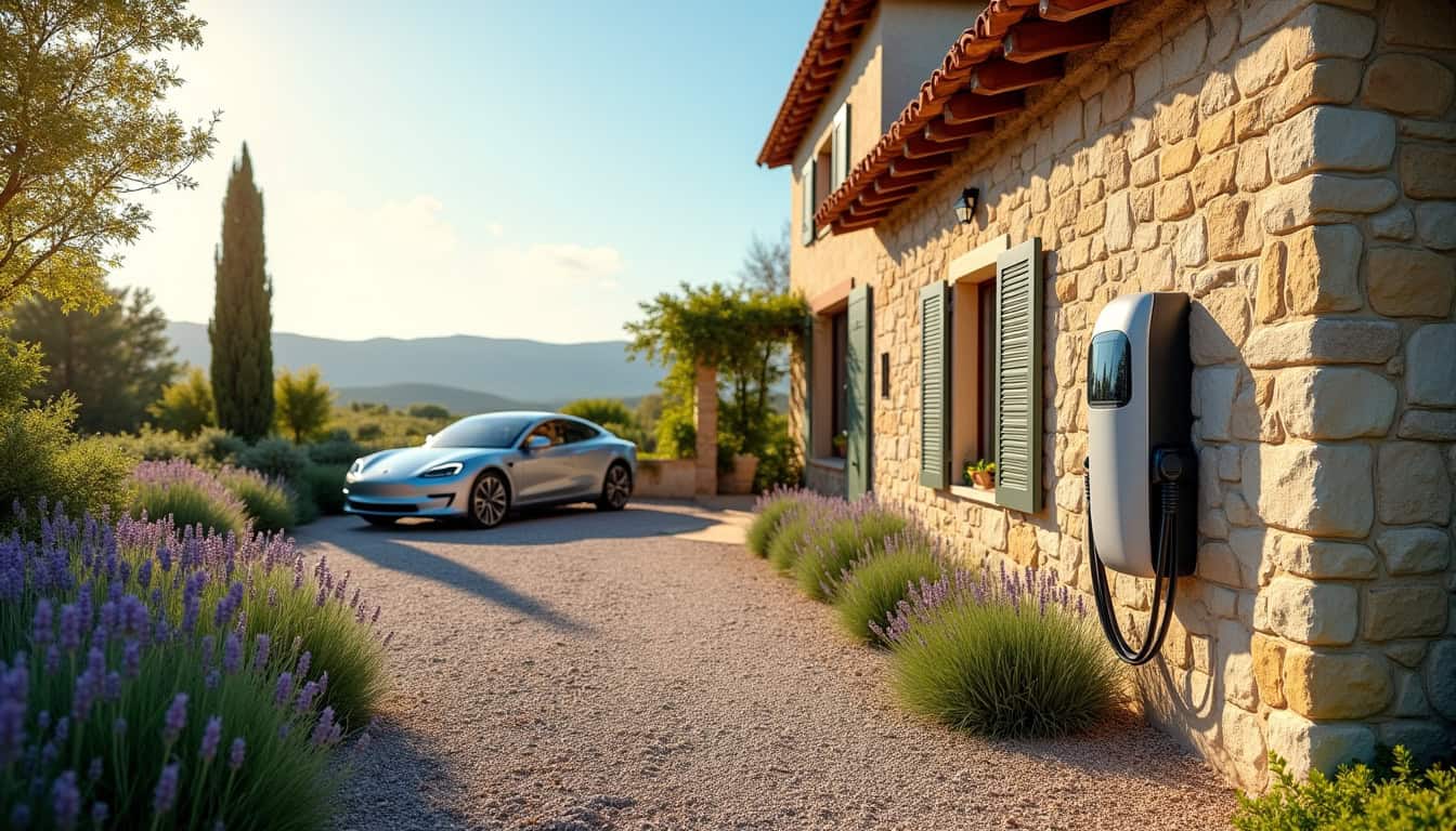 Borne de recharge électrique installée à l'extérieur d'une maison à Seillans