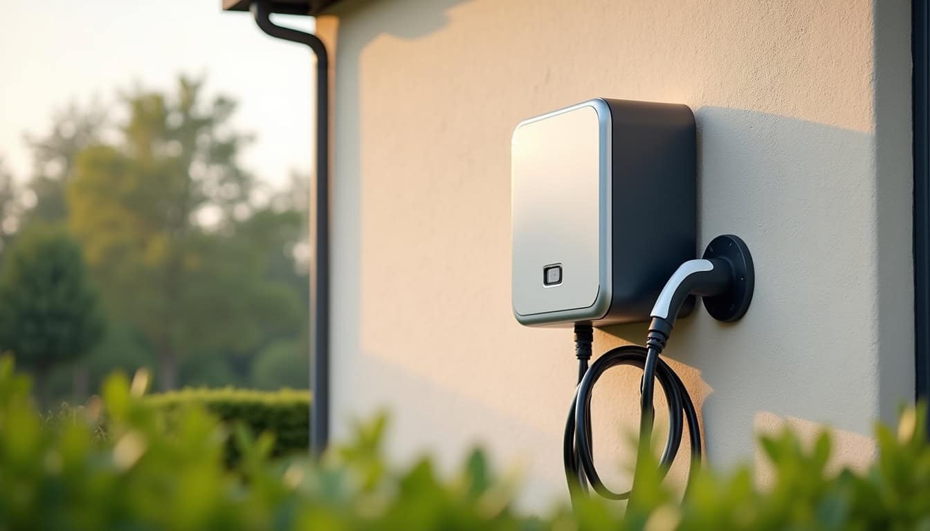 Borne de recharge électrique installée à l’extérieur d’une maison à Witry-lès-Reims