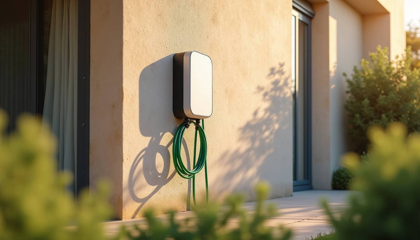Borne de recharge électrique installée à l'extérieur d'une maison individuelle à Saint-Nazaire-d'Aude