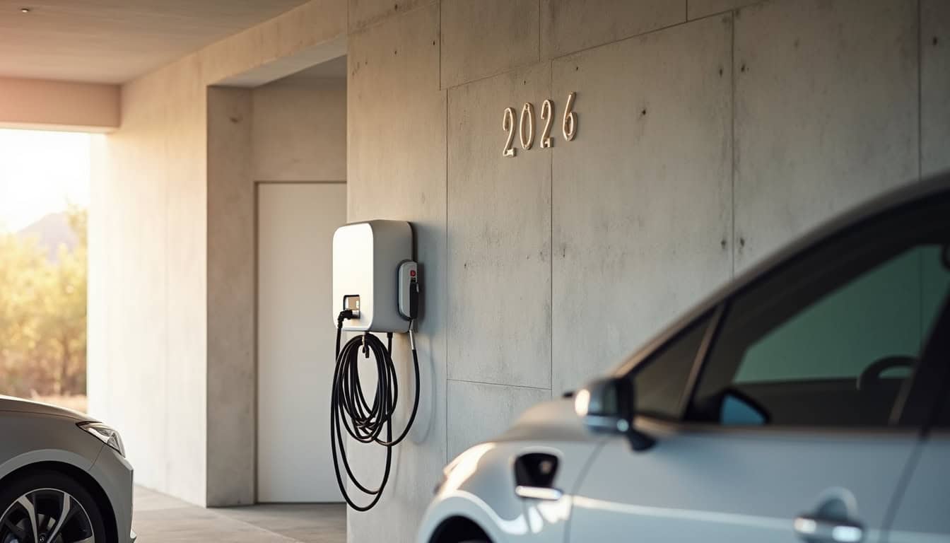 Borne de recharge électrique installée à l'intérieur d'un garage à La Chaize-le-Vicomte