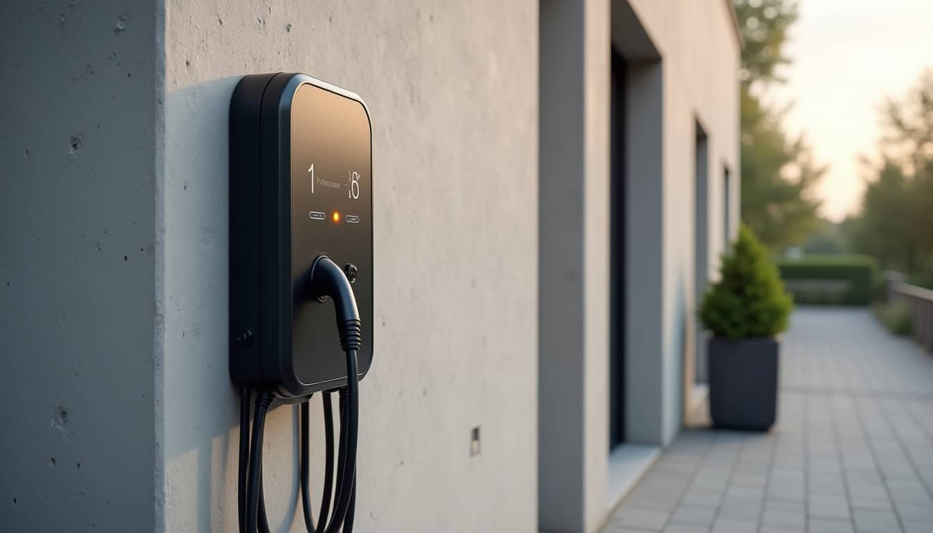 Borne de recharge électrique installée à Niort, en extérieur près d