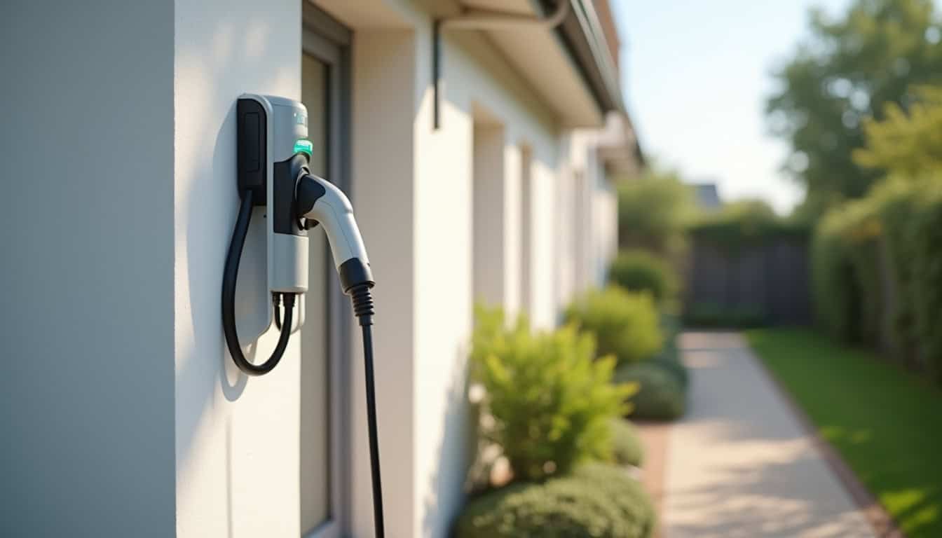 Borne de recharge électrique installée au mur extérieur d