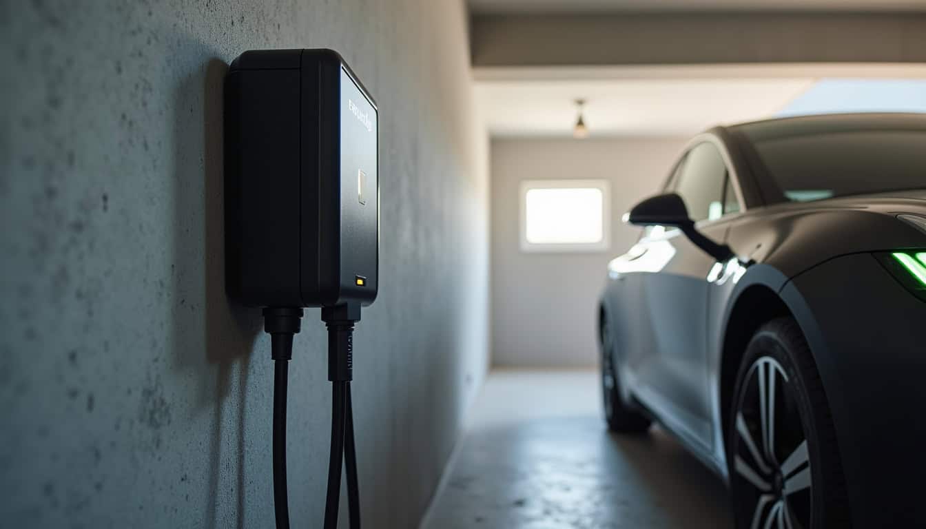Borne de recharge électrique installée dans un garage à Abbévillers