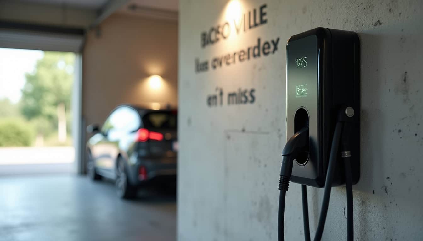 Borne de recharge électrique installée dans un garage à Bacqueville-en-Caux