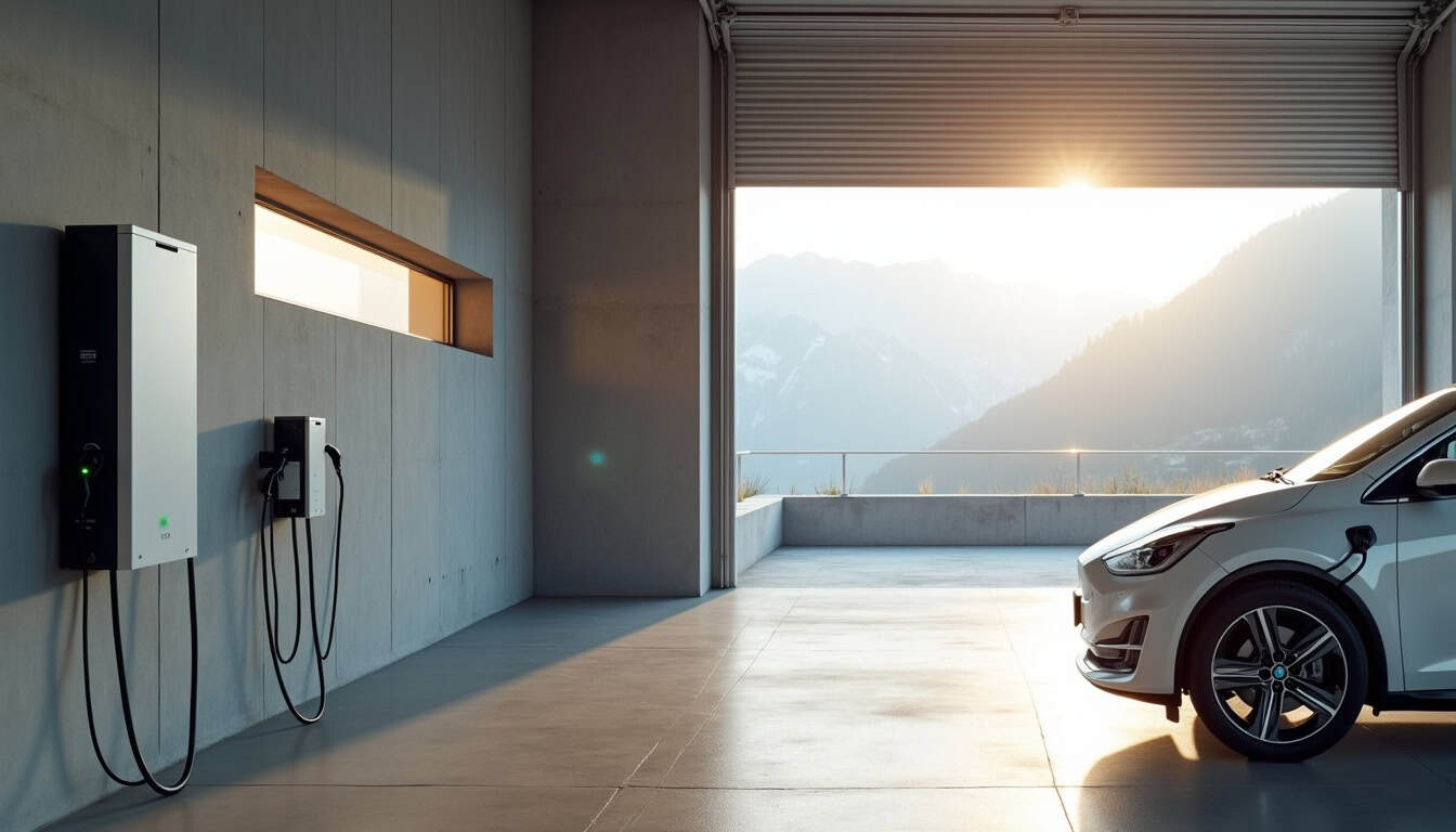 Borne de recharge électrique installée dans un garage à Cessieu, illustrant les avantages d'une installation domestique