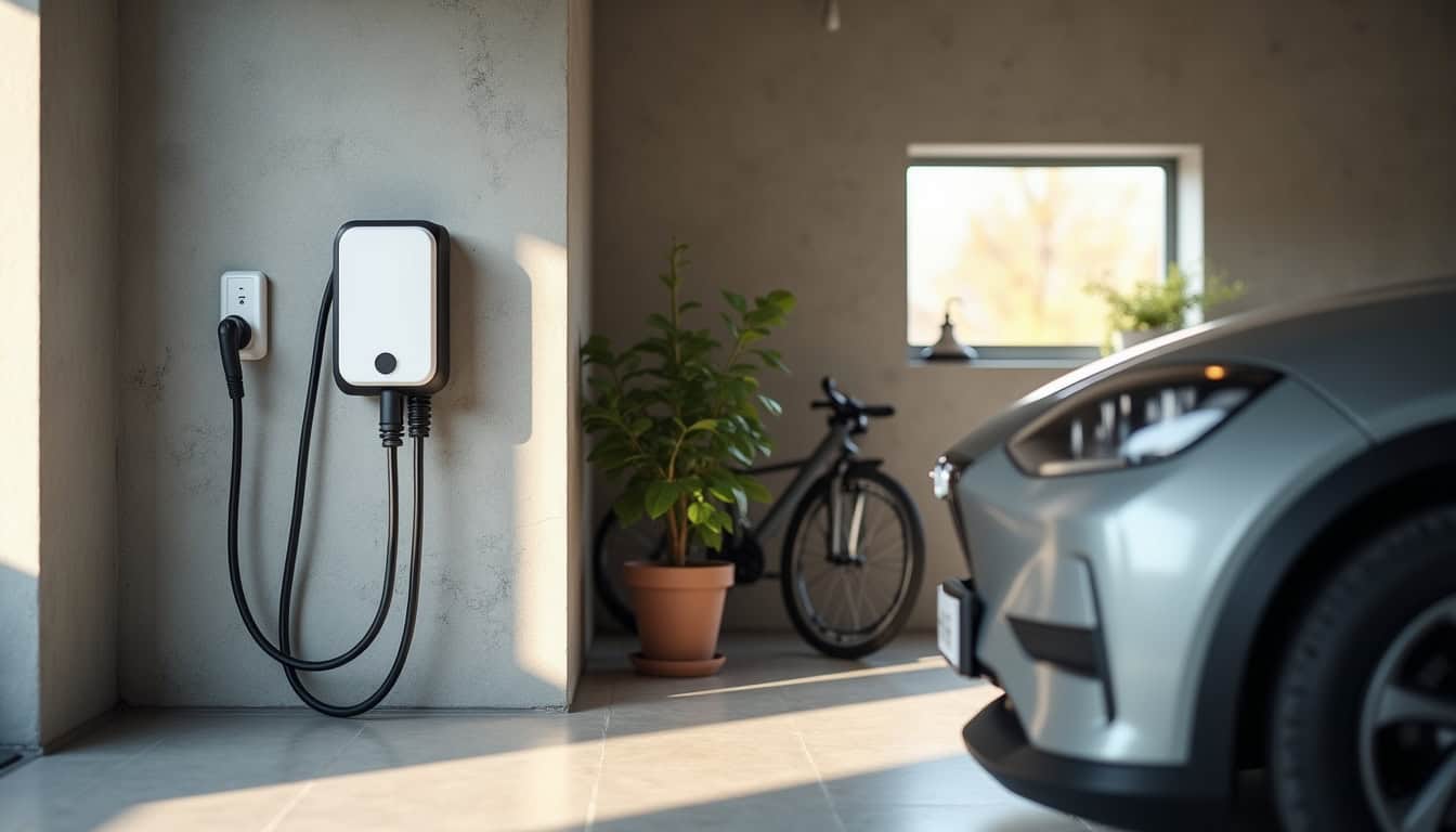 Borne de recharge électrique installée dans un garage à Gonnehem