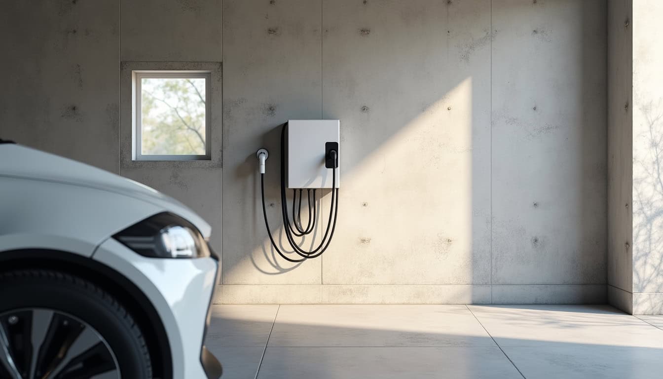 Borne de recharge électrique installée dans un garage à Heudreville-sur-Eure