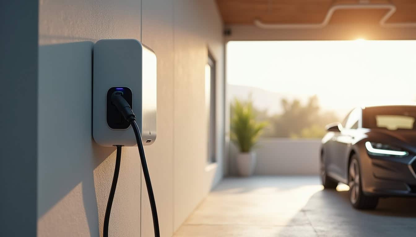 Borne de recharge électrique installée dans un garage à Hourtin