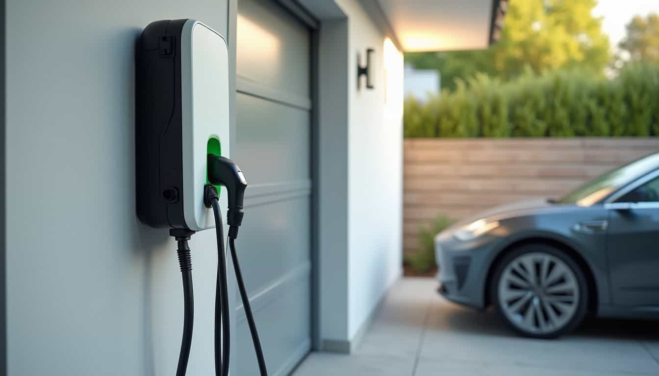 Borne de recharge électrique installée dans un garage à Igoville avec câblage sécurisé