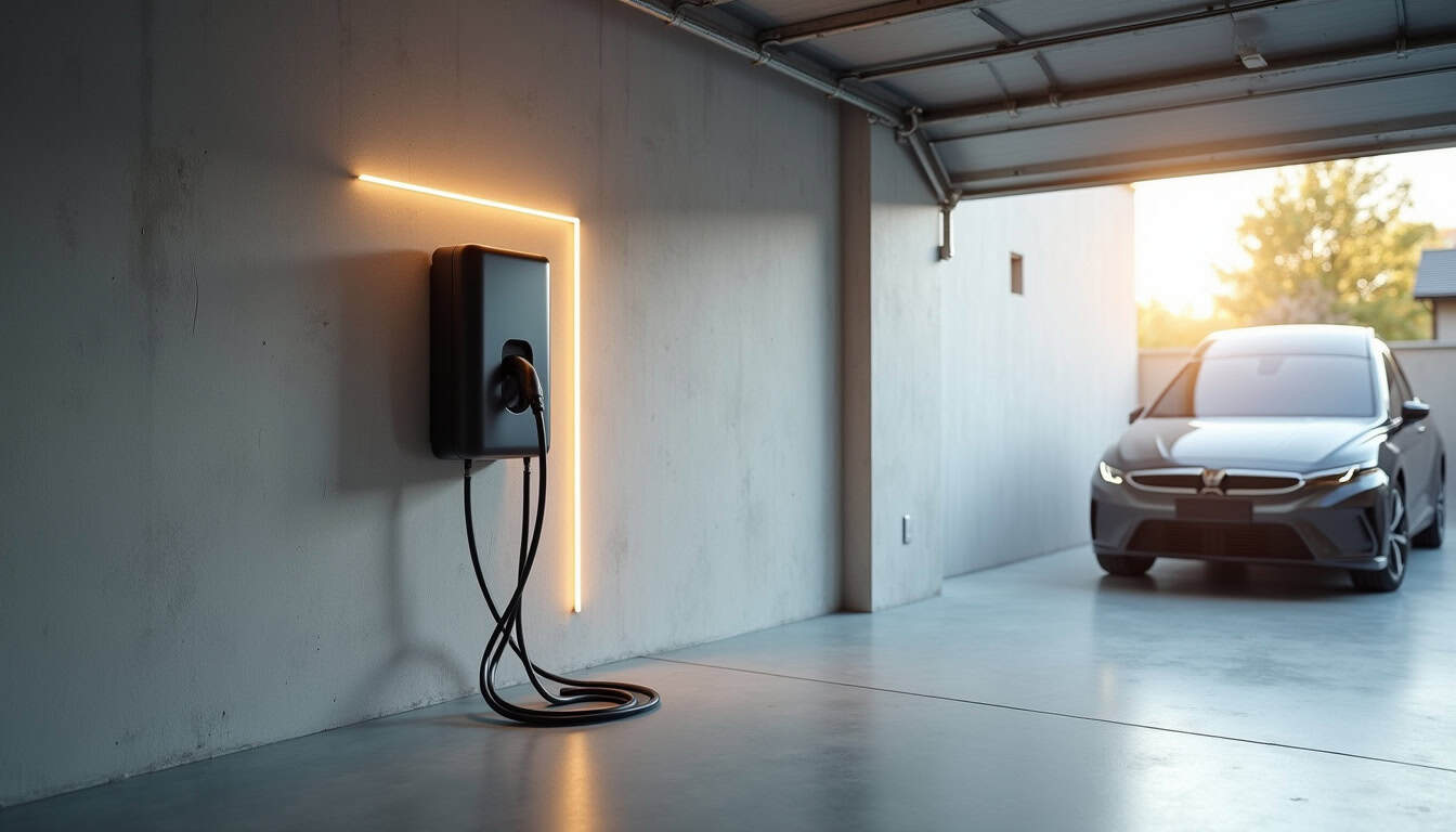 Borne de recharge électrique installée dans un garage à Lachapelle-sous-Aubenas