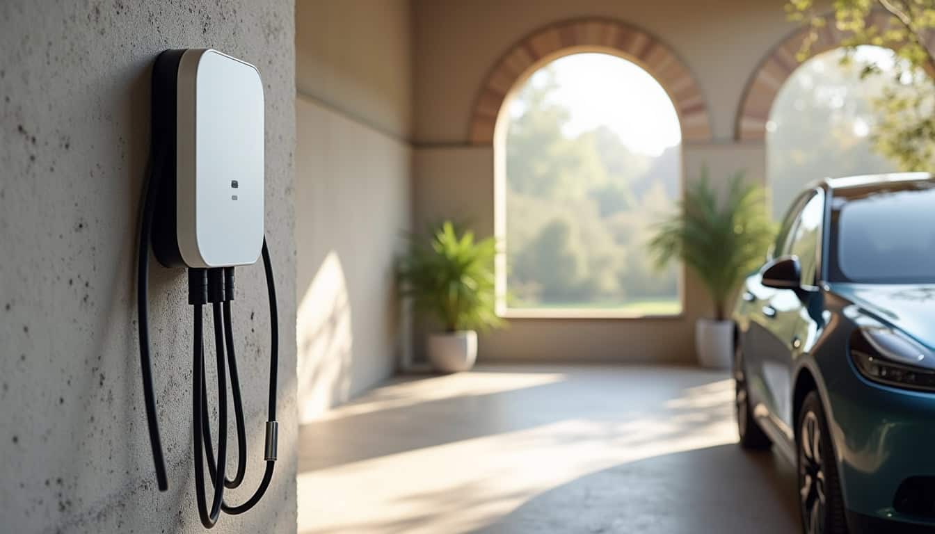 Borne de recharge électrique installée dans un garage à Manthelan