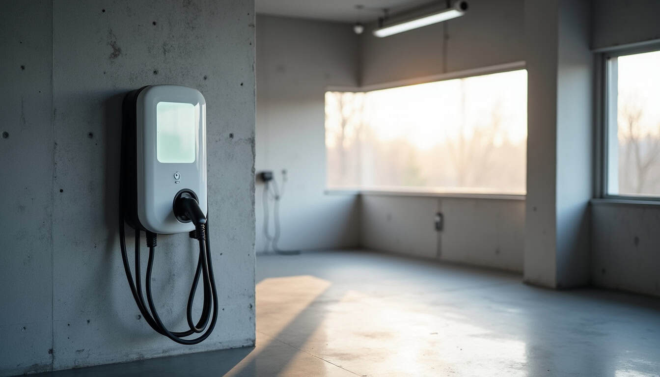 Borne de recharge électrique installée dans un garage à Plancoët