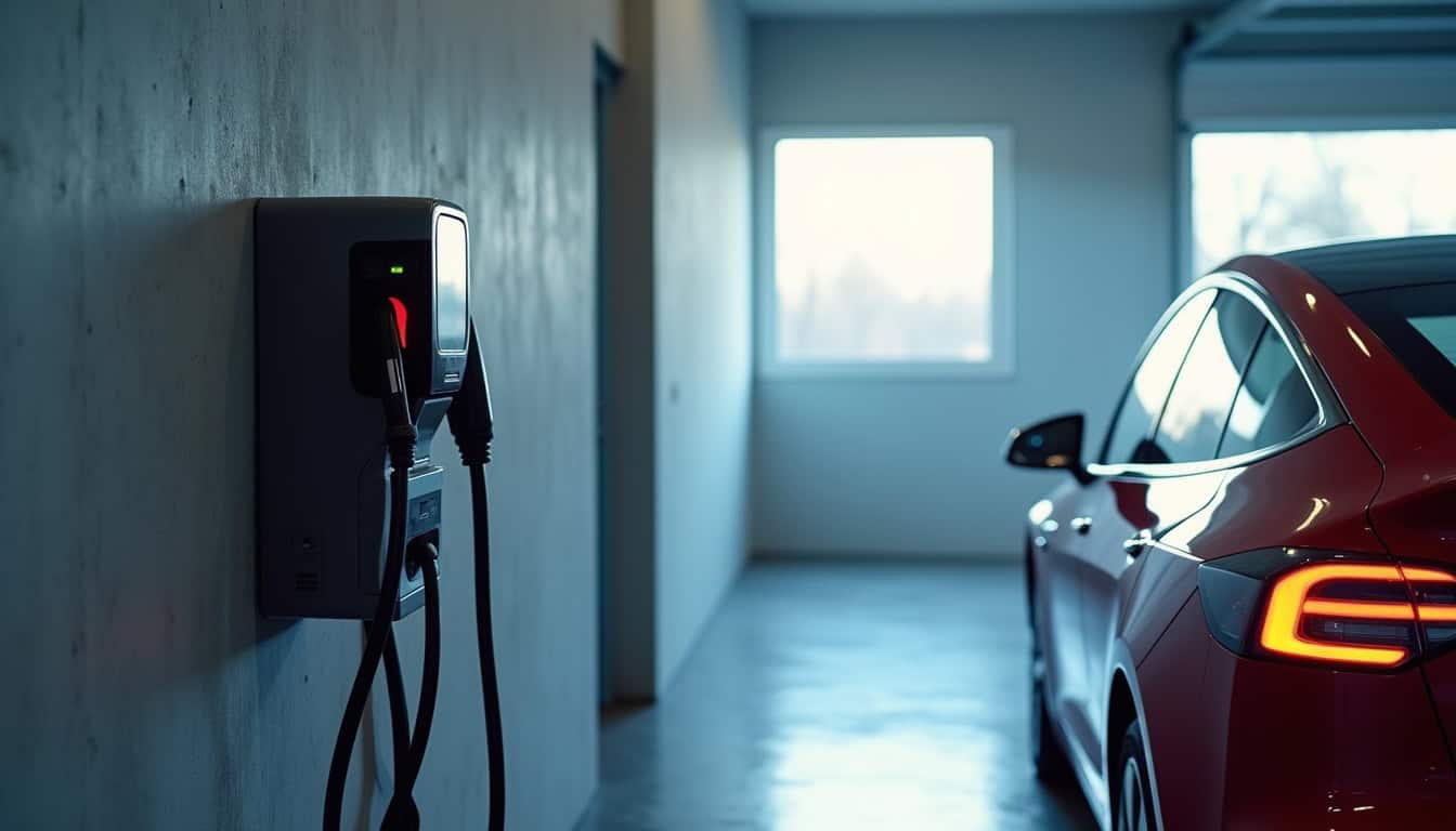 Borne de recharge électrique installée dans un garage à Thônes