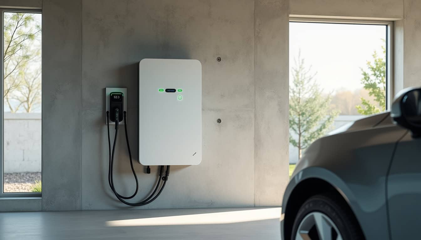 Borne de recharge électrique installée dans un garage de particulier à Armentières-en-Brie