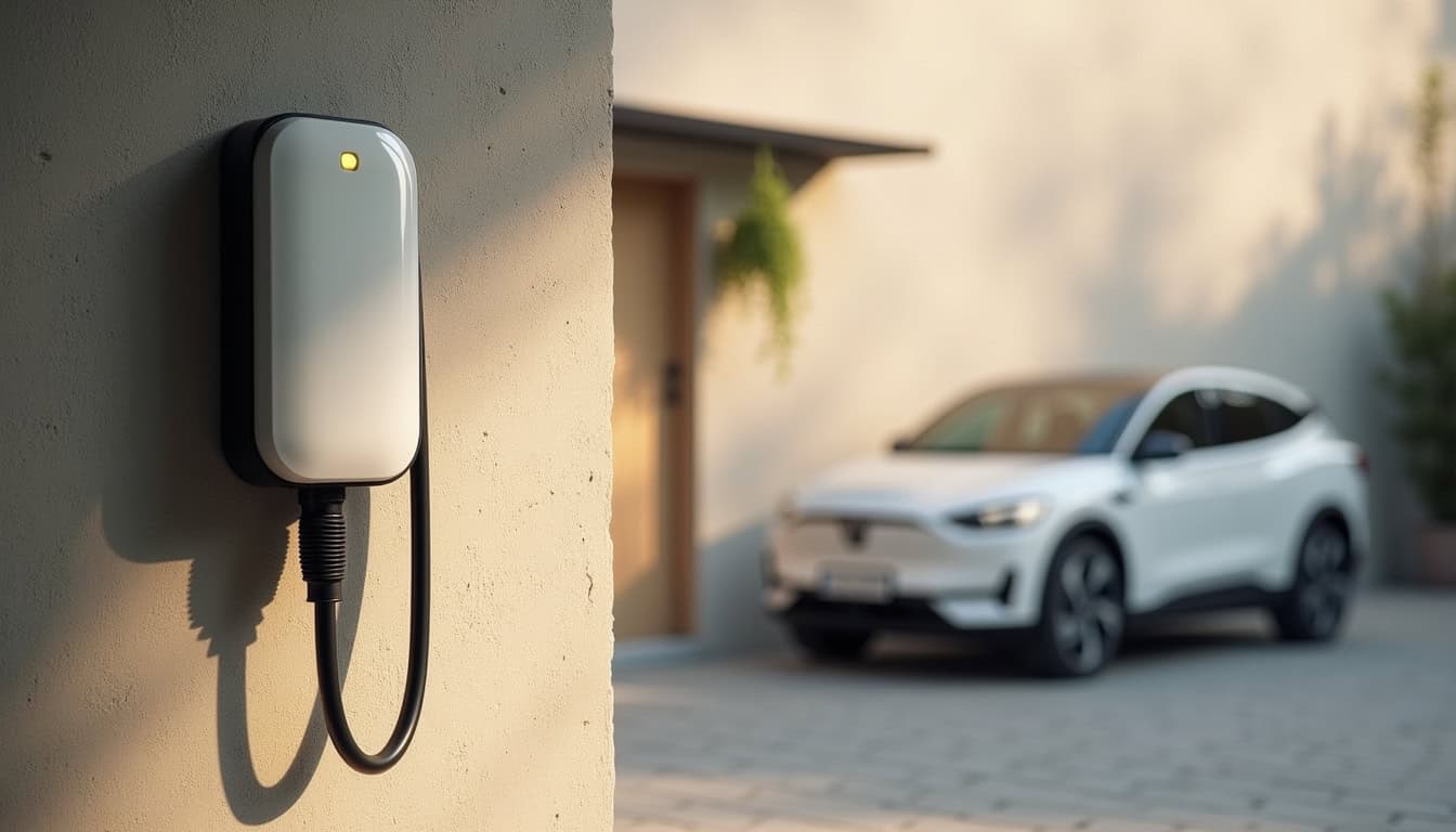 Borne de recharge électrique installée dans un garage privé à Aimargues