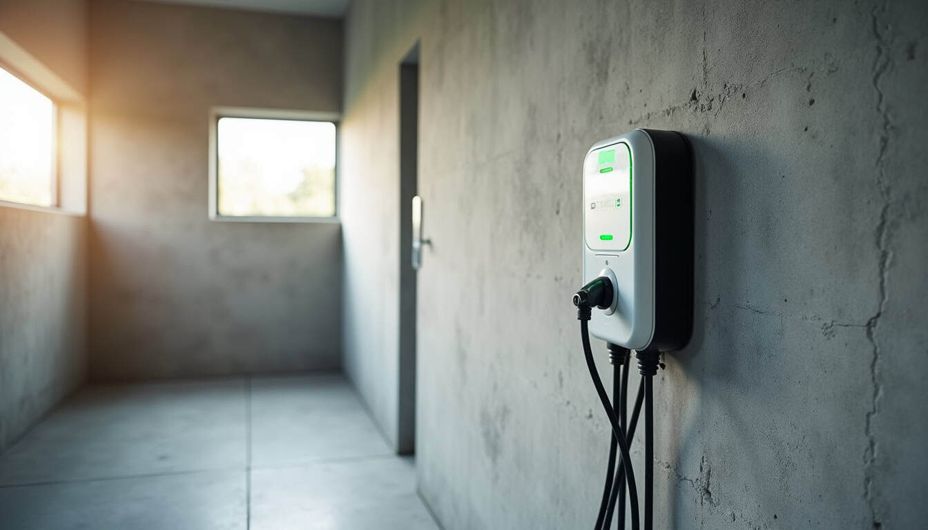 Borne de recharge électrique installée dans un garage privé à Bavent