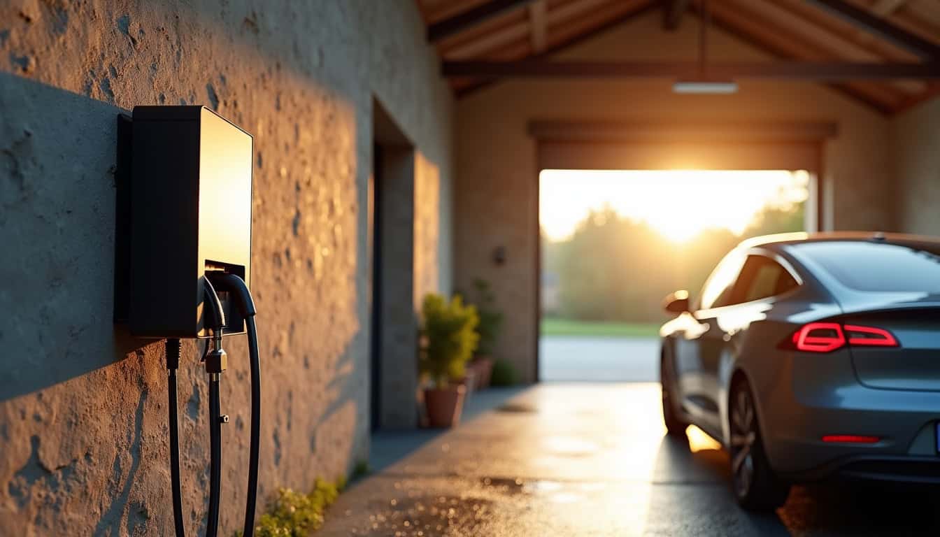 Borne de recharge électrique installée dans un garage privé à Berck, montrant l