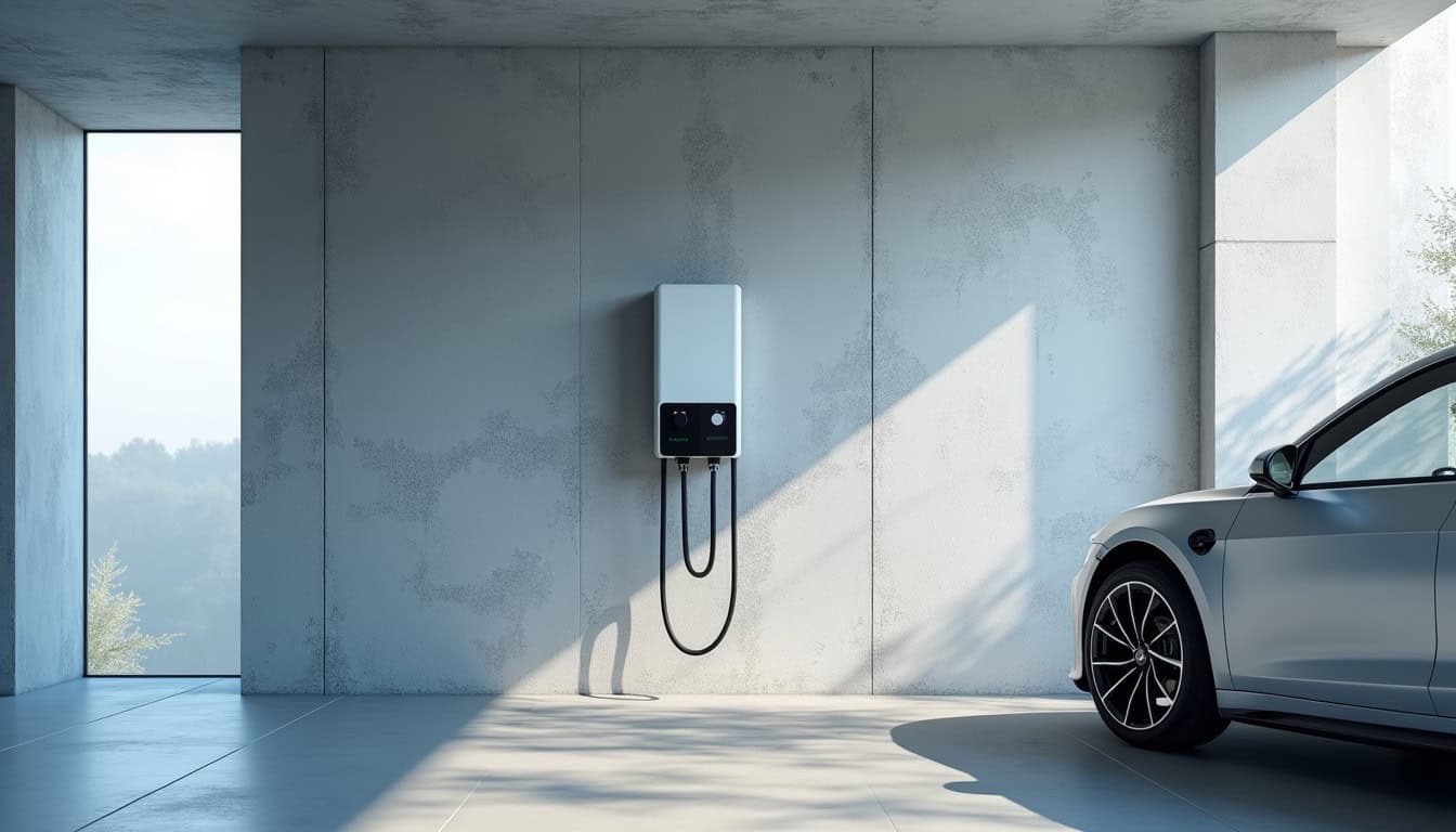 Borne de recharge électrique installée dans un garage privé à Landevieille