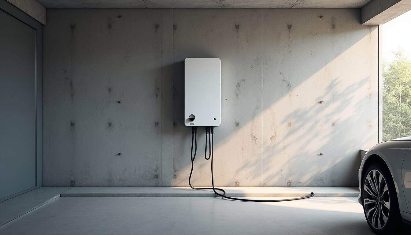 Borne de recharge électrique installée dans un garage privé à Lissieu