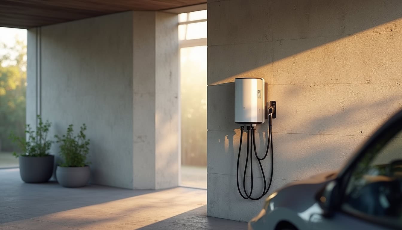 Borne de recharge électrique installée dans un garage privé à Neuville-aux-Bois