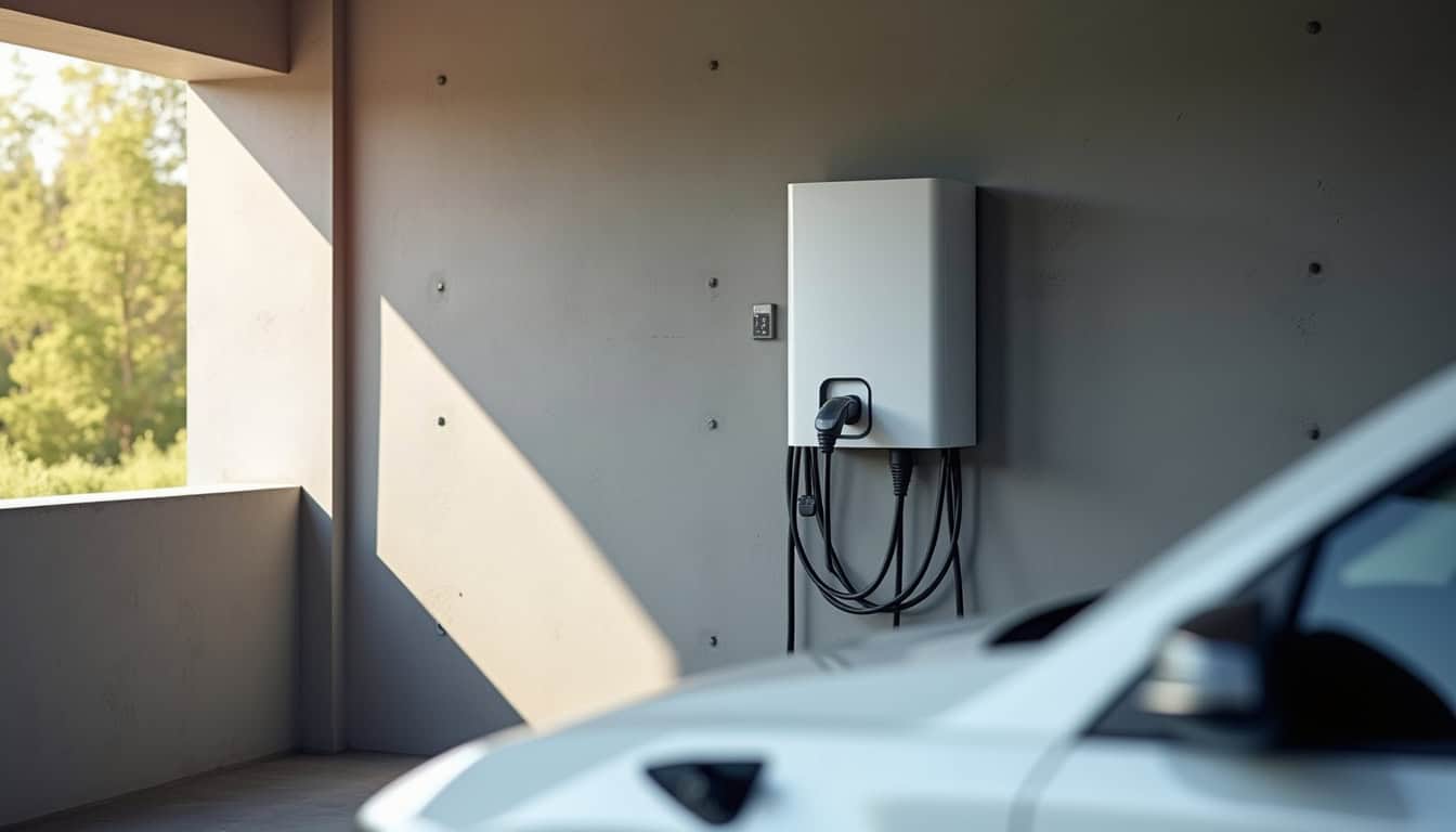 Borne de recharge électrique installée dans un garage résidentiel à Montigny-lès-Metz