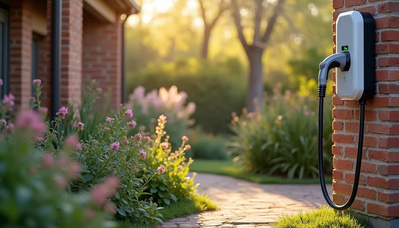 Borne de recharge électrique installée dans un jardin à Apach